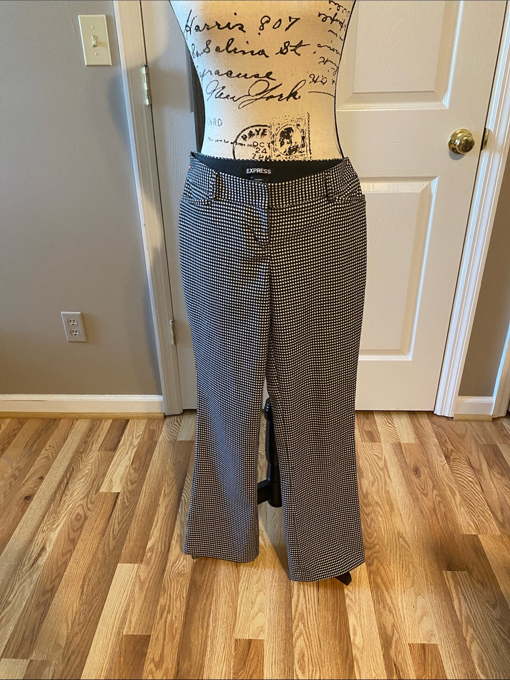 Express Black and White Houndstooth Straight-Leg Trousers